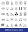 Set of linear vector web icons kinds of sports