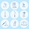 Set of linear web icons winter fishing. Accessories for fishing on the ice.