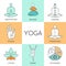 Set of linear yoga icons, yoga logos in outline style.