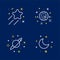 Set of lined icons of sparkling and twinkling space objects isolated