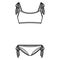 Set of lingerie - bra top and string bikinis panties technical fashion illustration with adjustable tie straps brassiere