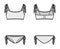 Set of lingerie - bra top and string bikinis panties technical fashion illustration with adjustable tie straps. Flat