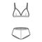 Set of lingerie - bra triangle and classic briefs panties technical fashion illustration with scalloped edge brassiere