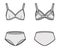 Set of lingerie - soft cup bra and classic briefs panties technical fashion illustration. Flat brassiere template