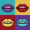 Set lips female pop art icon