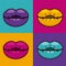 Set lips female pop art icon