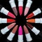 Set of lipsticks in a circle isolated on black. 3d illustration of lipstick, square