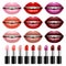 Set of lipsticks and woman`s glossy lips in different colors iso