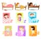 Set of little boys and girls sleeping in their beds. Vector illustration in flat cartoon style.