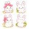 Set of little bunny in kawaii style. Tiny baby rabbits in multiple poses. Cute rabbit expression sheet collection. Can be used for