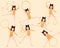 Set with little cute gymnastics or ballerinas girls training poses on yellow background