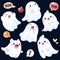 Set of little ghosts in kawaii style. Tiny ghosts in multiple poses. Cute ghost expression sheet collection. Can be used for t-