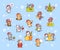 Set little oxes in santa hats happy new year banner 2021 greeting card cute cows mascot cartoon characters