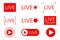 Set of live streaming icons. Set of Live broadcasting icons. Button, red symbols for news, TV, movies, shows