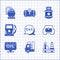 Set Location and gas station, Gas tank for vehicle, Oil platform in the sea, Word oil, Petrol, Propane and storage icon