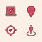 Set Location with person, Laptop location marker, anchor and Compass icon. Vector