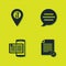 Set Location service, File document, Smartphone and book and Speech bubble chat icon. Vector