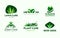 Set of Logo Garden and Lawn Care Service. Gardening Company Icons, Plants Care, Lawn Mower in Park, Nature Eco Village