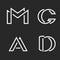 Set logo M, D, A, G letters monograms logos, group creative linear marks, overlapping black and white thin lines business or