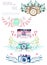 Set of logo mockups with watercolor cameras and floral elements