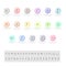 A set of logos of different colors. One letter of small spots on the background of a circle. Template for your project. Bonus alph