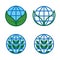 Set of logos of the ecological planet with leaves.