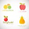 Set of logos for fruit organic company, fresh juice or cocktail bar. Colorful slices of pineapple, lemon, lime, grapefruit and