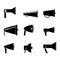 Set of loudspeaker black white. Collection broadcasting device monochrome