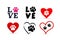 Set of Love with pet footprint. Funny logo saying. Design for scrapbooking, posters, textiles, gifts, t shirts. Vector