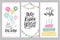 Set of lovely birthday greeting cards with cakes, balloons, gifts and cute typography