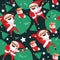 Set with lovely dancing Santa Claus, hand drawn in different dance steps. Vector seamless pattern with lovely character with close