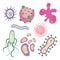 Set of lovely microbes from different form and types on white background. Vector illustration of cute and beautiful bacteria,