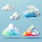 Set of low poly clouds on blue background