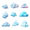 Set of low poly clouds on white background