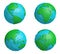 Set of low poly earth planet with four continents, polygonal globe icon