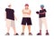 Set of low poly overweight people in summer clothes