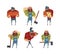 Set of lumberjacks holding axes. Loggers or woodcutters male characters in plaid shirts cartoon vector illustration
