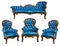 Set of Luxury blue leather armchair