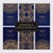 Set of luxury golden oriental ornaments, patterns and elements on blue backgrounds