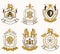 Set of luxury heraldic vector templates. Collection of vector symbolic blazons made using graphic elements, royal