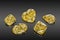 Set of luxury yellow transparent sparkling gemstones of various cut shape diamonds collage isolated on black background