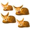 Set of lying sand foxes and one yawns. Vector