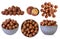 Set of macadam nuts with clipping path