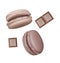 Set of Macarons with chocolate bars, Realistic Tasty, Colourful French Macaroons. Isolated on white background, Vector