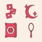 Set Magic hand mirror, Game dice, Moon and stars and Ancient magic book icon. Vector
