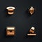 Set Magic hat, stone, Antique treasure chest and Game thimbles icon with long shadow. Vector