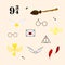 Set of magic items in flat cartoon style vector illustration