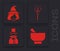 Set Magic mortar and pestle, Witch, Magic staff and Magician icon. Vector