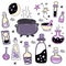 Set of magic, witchcraft and occult items for witches. Amulets and ritual objects, love potion and love spell and magic