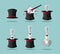 Set magician: wand, Topper and rabbit. Vector icon